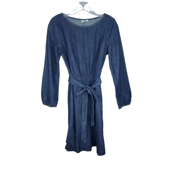 GAP | Dresses | Gap Denim Long Sleeve Mini Dress Tie Waist Medium Indigo  Ruffle Trim Size 2 | Poshmark
